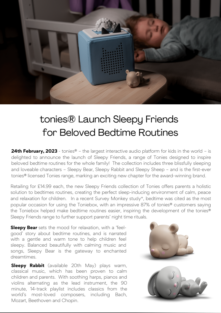 tonies® Launch Sleepy Friends for Beloved Bedtime Routines