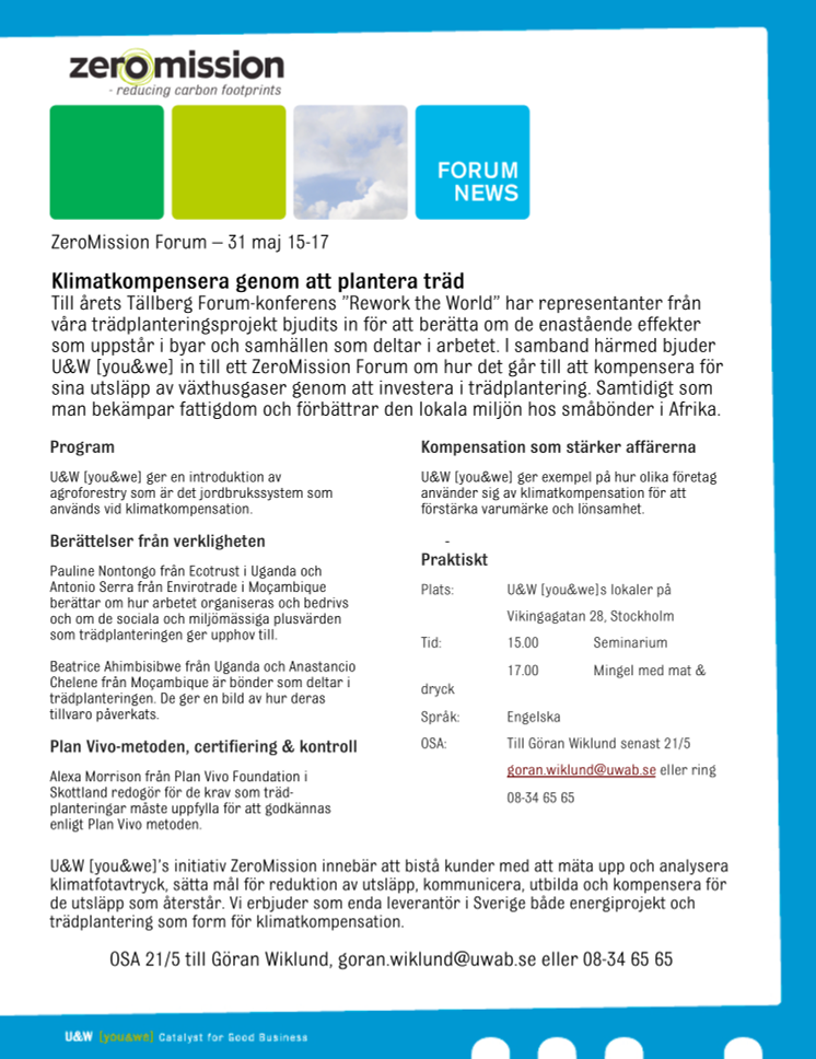 Inbjudan till ZeroMission Forum 31 maj 15-17