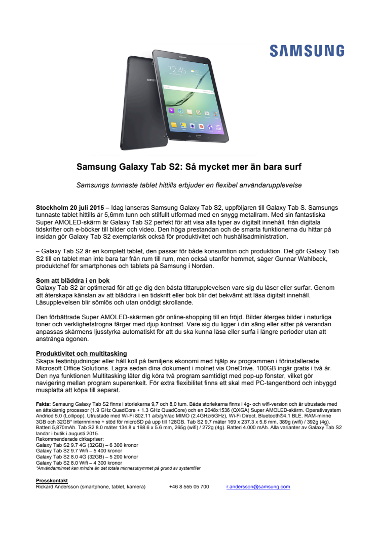 Samsung Galaxy Tab S2: Så mycket mer än bara surf