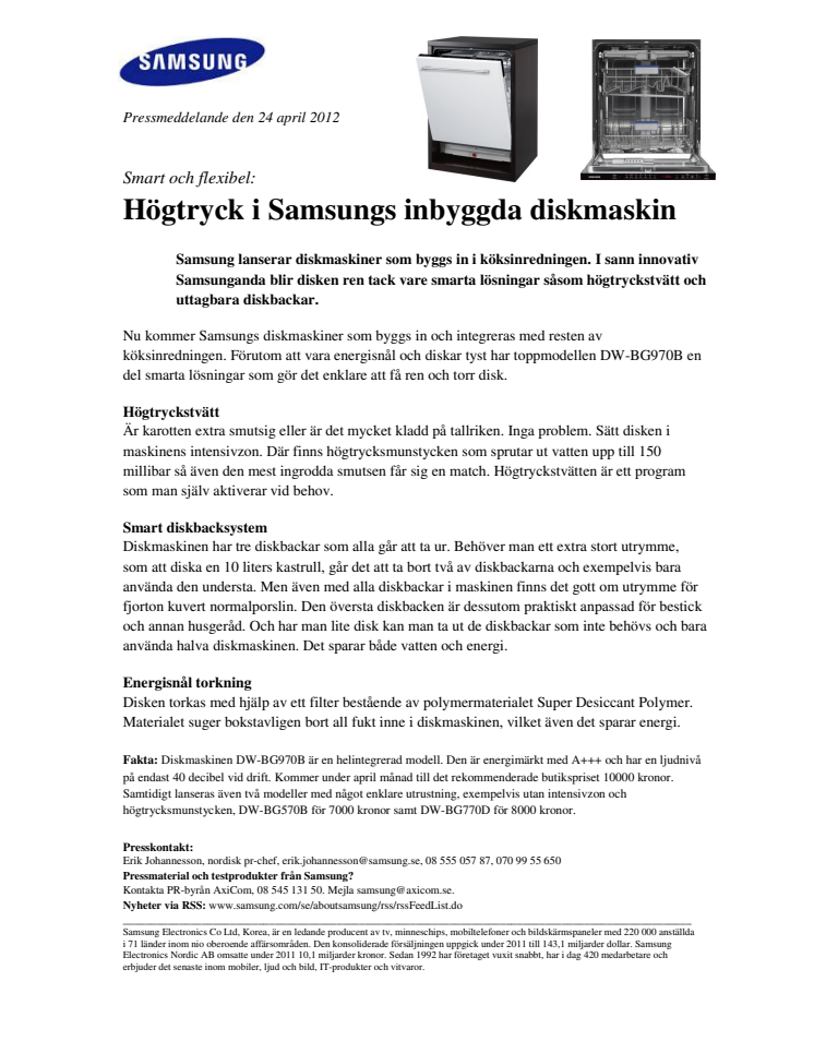 Smart och flexibel: Högtryck i Samsungs inbyggda diskmaskin