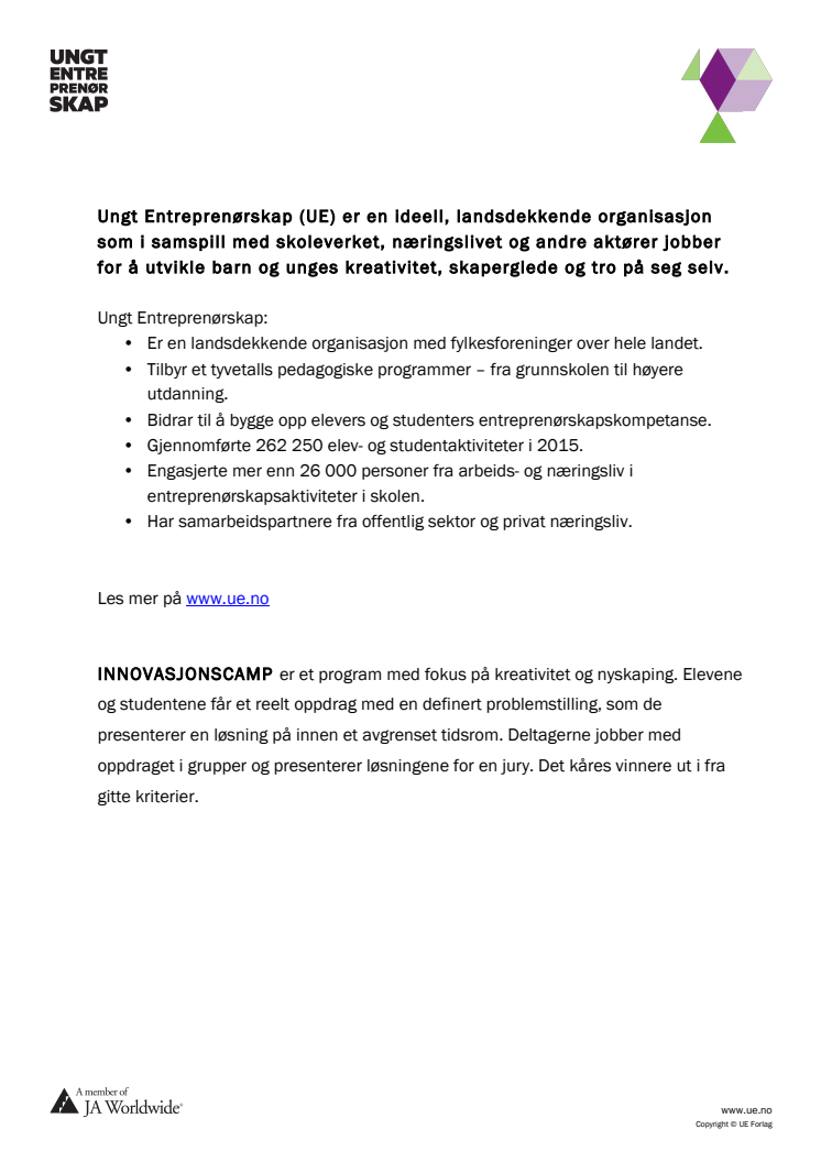 Faktaboks Ungt Entreprenørskap Norge