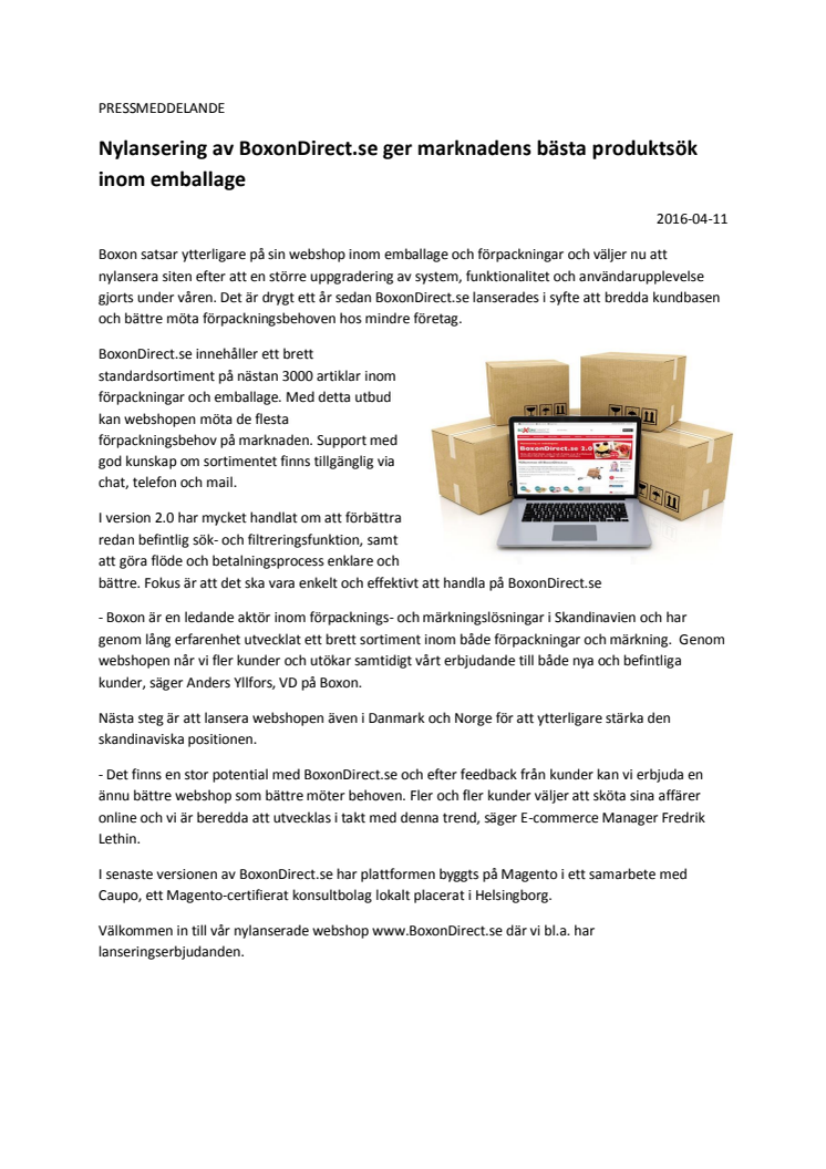 Nylansering av BoxonDirect.se ger marknadens bästa produktsök inom emballage