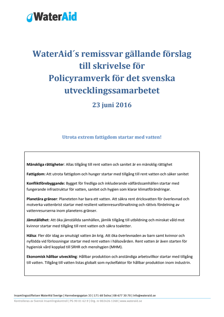 Tydligare vattenperspektiv behövs i regeringens förslag till svenskt utvecklingssamarbete