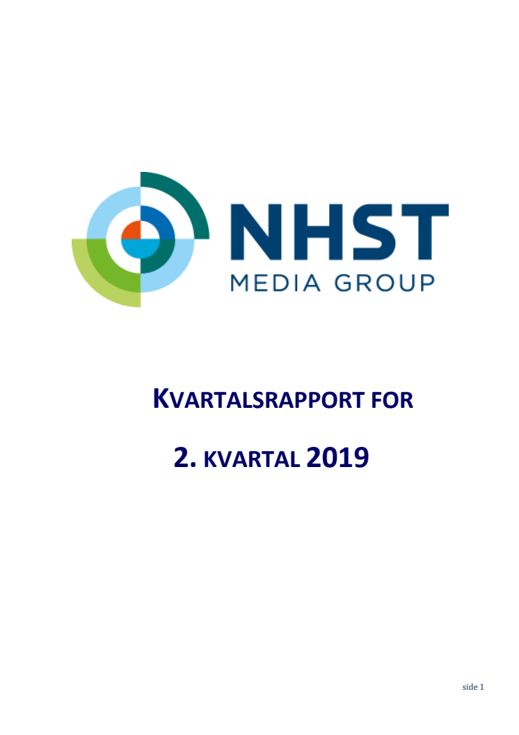 NHST Media Group Kvartalsrapport 2. kvartal 2019