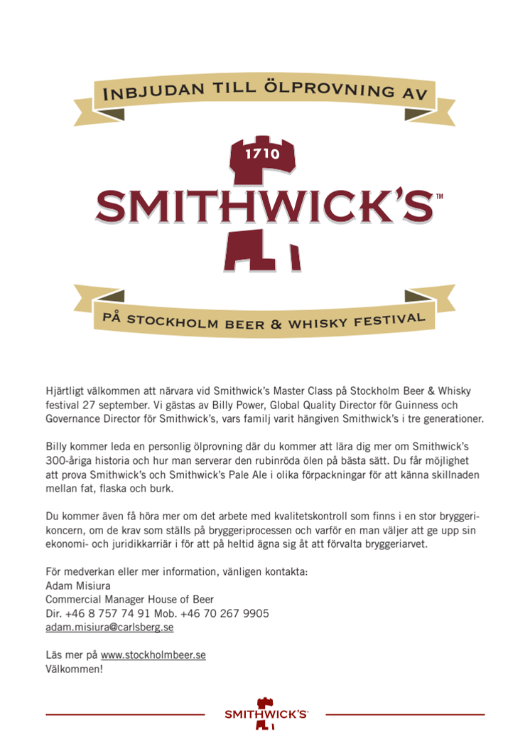 Inbjudan Smithwick´s