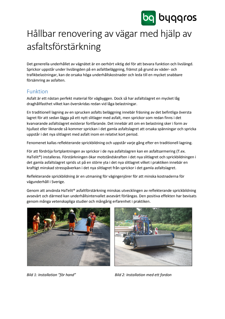 Hållbar renovering av vägar med hjälp av asfaltsförstärkning