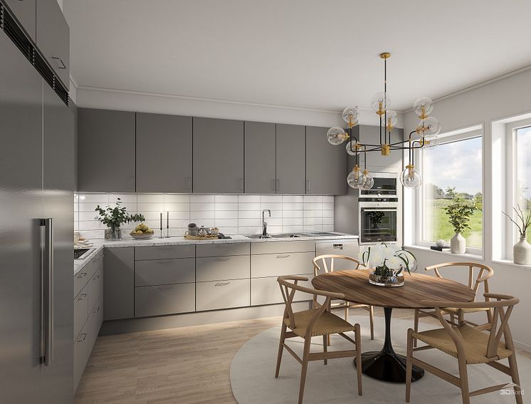 3D Illustration över köket - Brf Magasinet