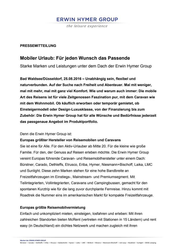 Mobiler Urlaub: Für jeden Wunsch das Passende