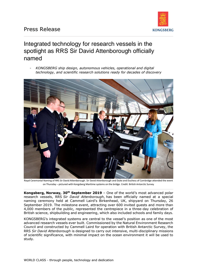 Integrated technology for research vessels in the spotlight as RRS Sir David Attenborough officially named