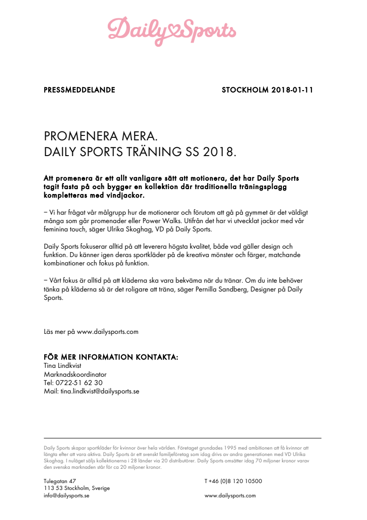 PROMENERA MERA. DAILY SPORTS TRÄNING SS 2018.