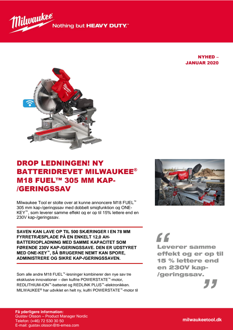 DROP LEDNINGEN! NY BATTERIDREVET MILWAUKEE® M18 FUEL™ 305 MM KAP-/GERINGSSAV