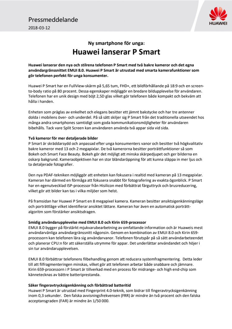 Ny smartphone för unga: Huawei lanserar P Smart