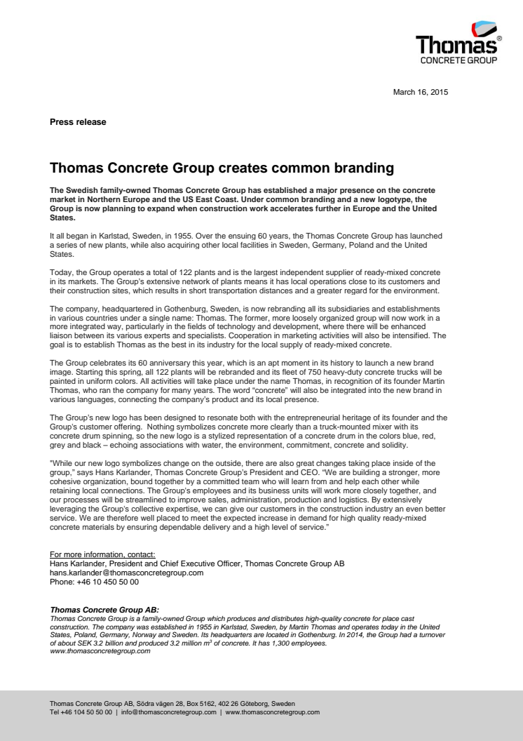 Thomas Concrete Group creates common branding