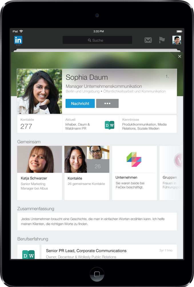 Linkedin optimiert Nutzerprofile für Mobilgeräte: iPad