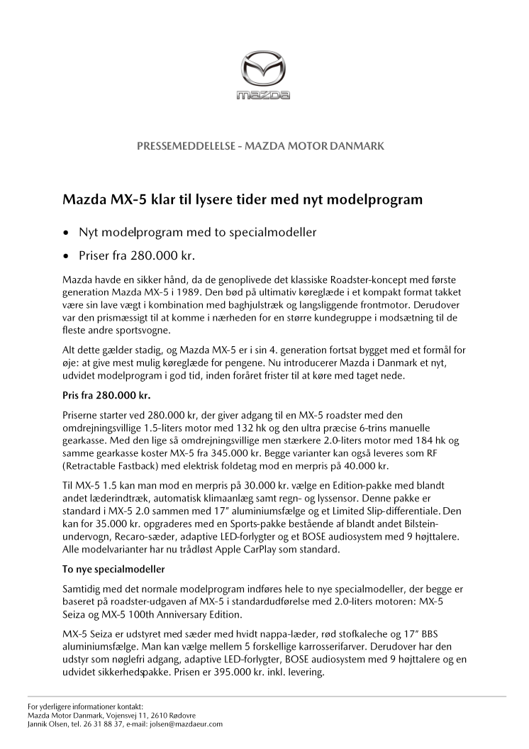 Mazda MX-5 klar til lysere tider med nyt modelprogram