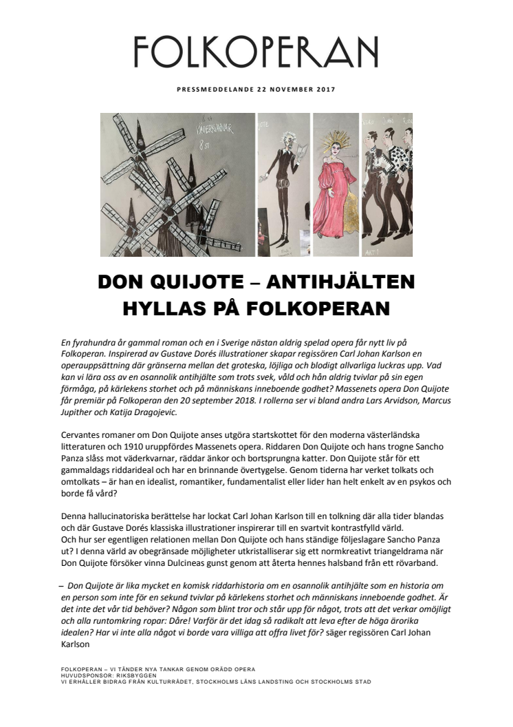 DON QUIJOTE – ANTIHJÄLTEN HYLLAS PÅ FOLKOPERAN 