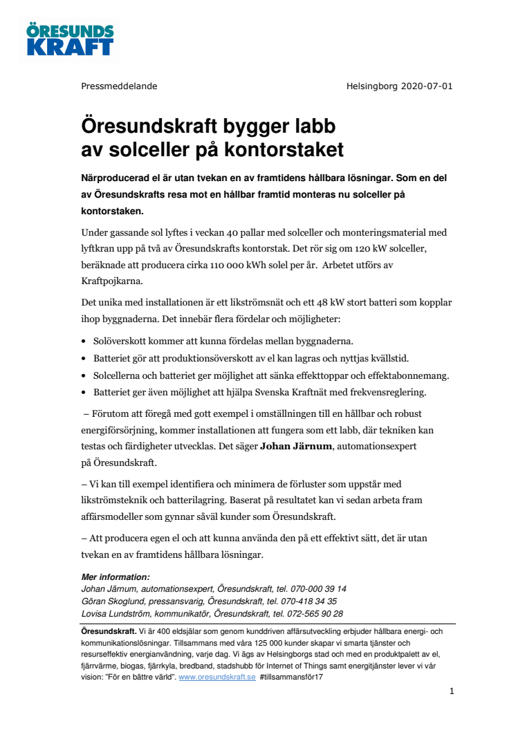 ​Öresundskraft bygger labb av solceller på kontorstaket