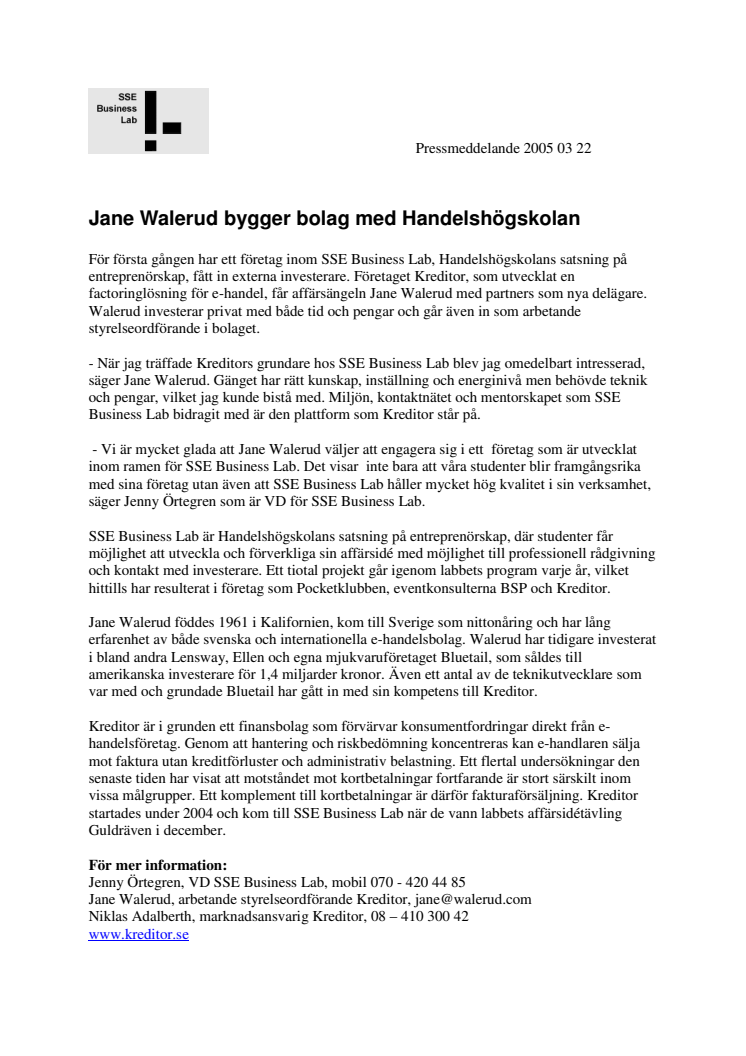 Jane Walerud bygger bolag med Handelshögskolan
