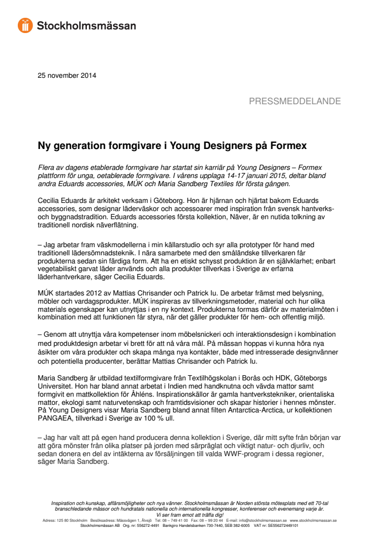 Ny generation formgivare i Young Designers på Formex