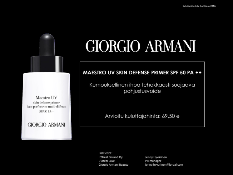 Giorgio Armani Beauty esittelee innovatiivisen MAESTRO UV -pohjustusvoiteen