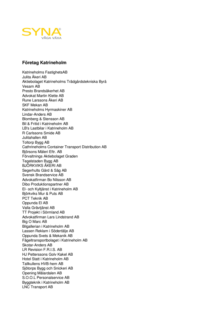 Företagen bakom Bästa Tillväxt 2008 Katrineholm kommun.