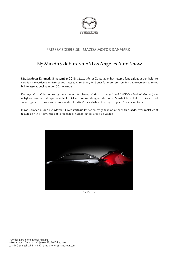 Ny Mazda3 debuterer på Los Angeles Auto Show