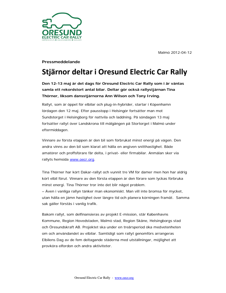 Stjärnor deltar i Oresund Electric Car Rally