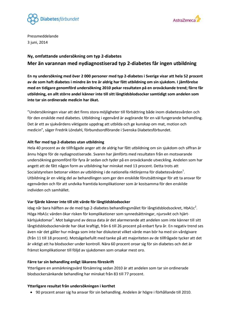 Ny, omfattande undersökning om typ 2-diabetes: Mer än varannan med nydiagnostiserad typ 2-diabetes får ingen utbildning 