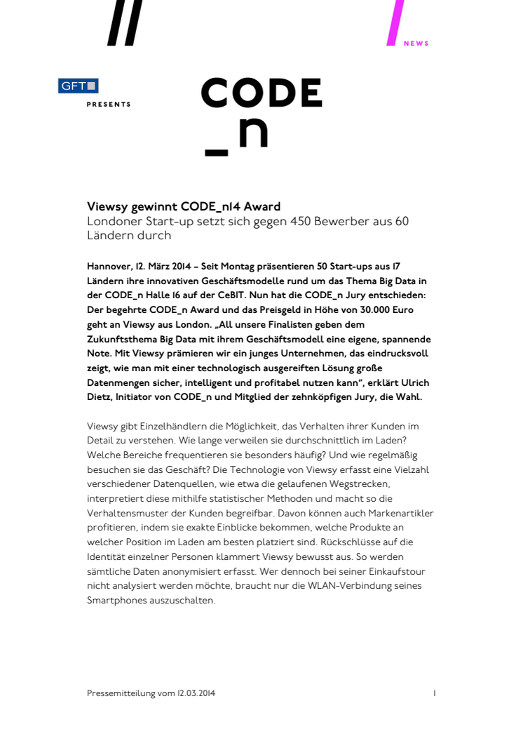 Viewsy gewinnt CODE_n14 Award 
