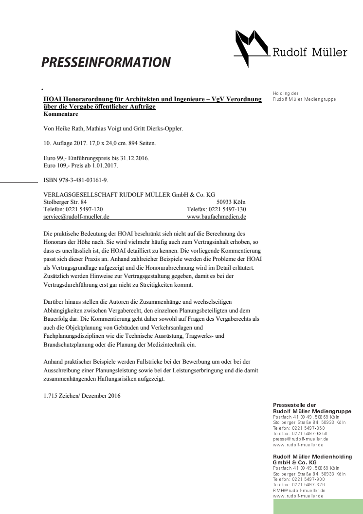 HOAI Honorarordnung für Architekten und Ingenieure – VgV Verordnung über die Vergabe öffentlicher Aufträge