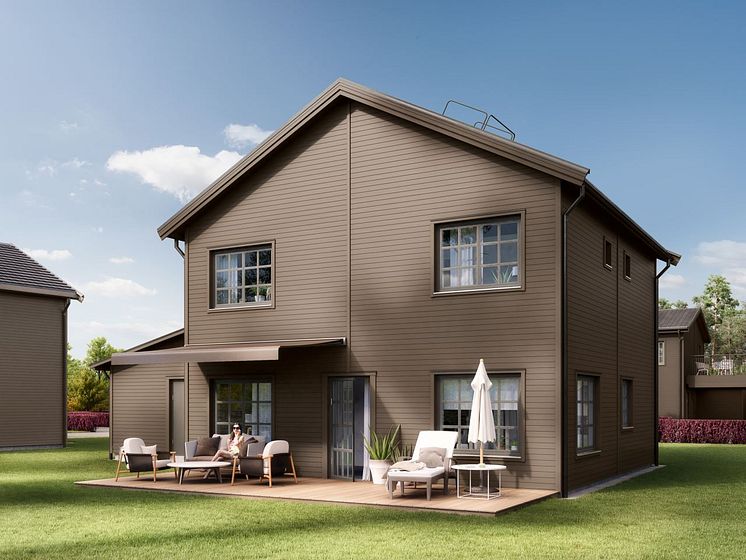 Kv Hällmarken - 3D-bild av de fristående 2-planshusen i etapp 2