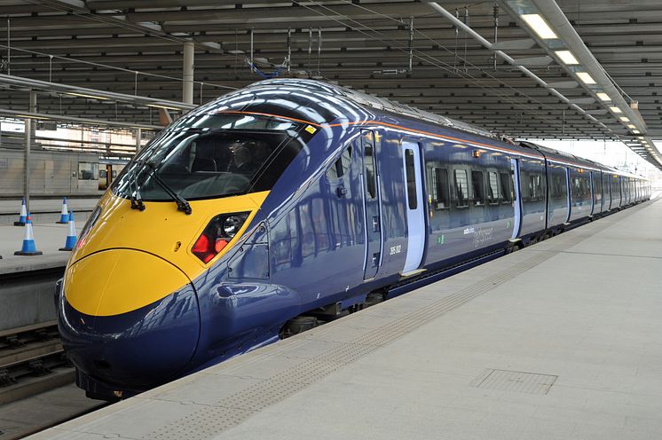 Hitachi Class 395 train in St Pancras station, London