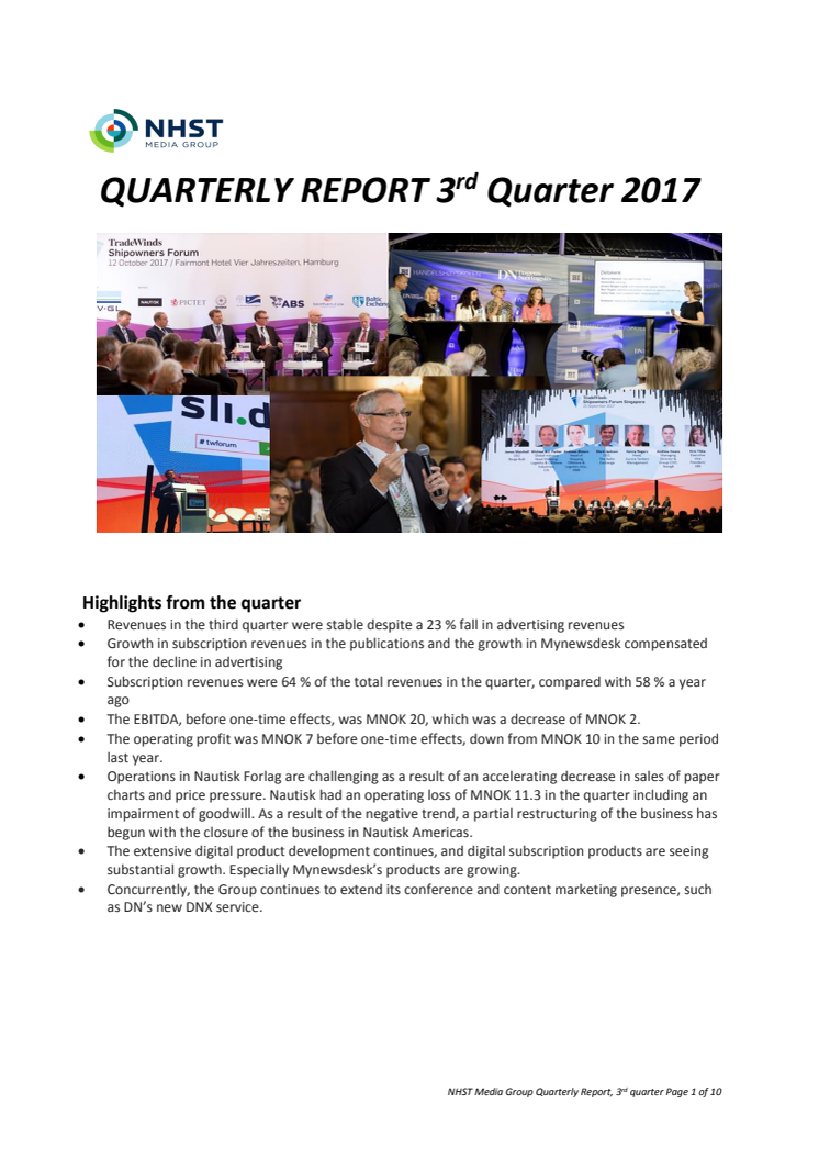 NHST Media Group - Quarterly Report  3rd quarter 2017