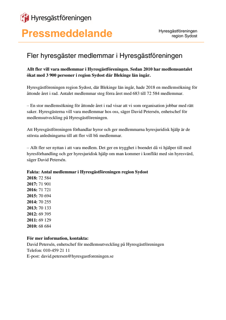 Fler medlemmar i Hyresgästföreningen