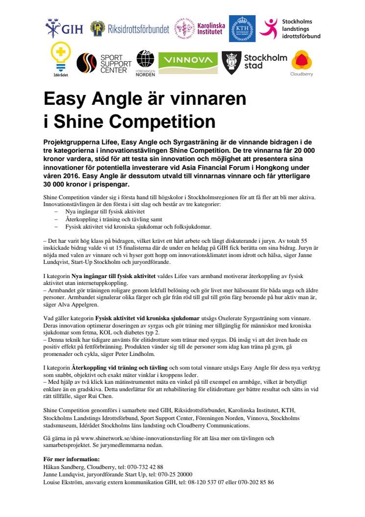 Easy Angle är vinnaren i Shine Competition