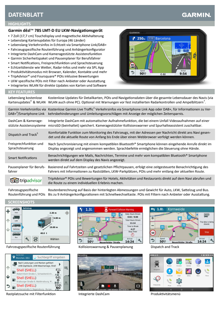 Datenblatt Garmin dēzlCam 785 LMT-D EU