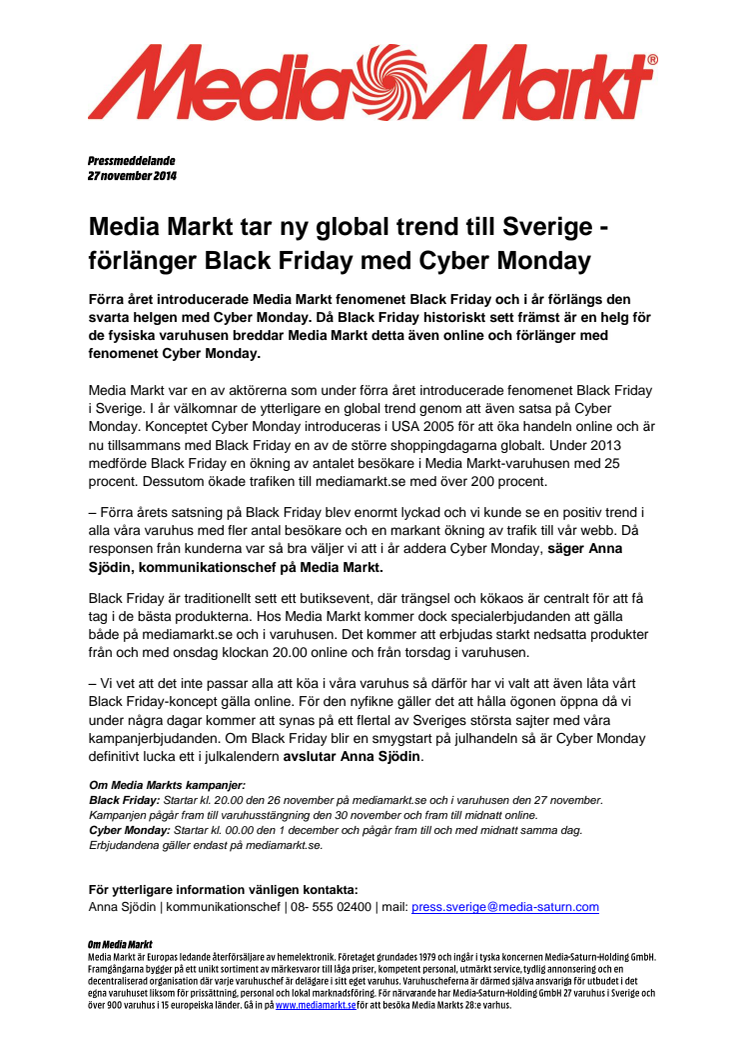 Media Markt tar ny global trend till Sverige - förlänger Black Friday med Cyber Monday