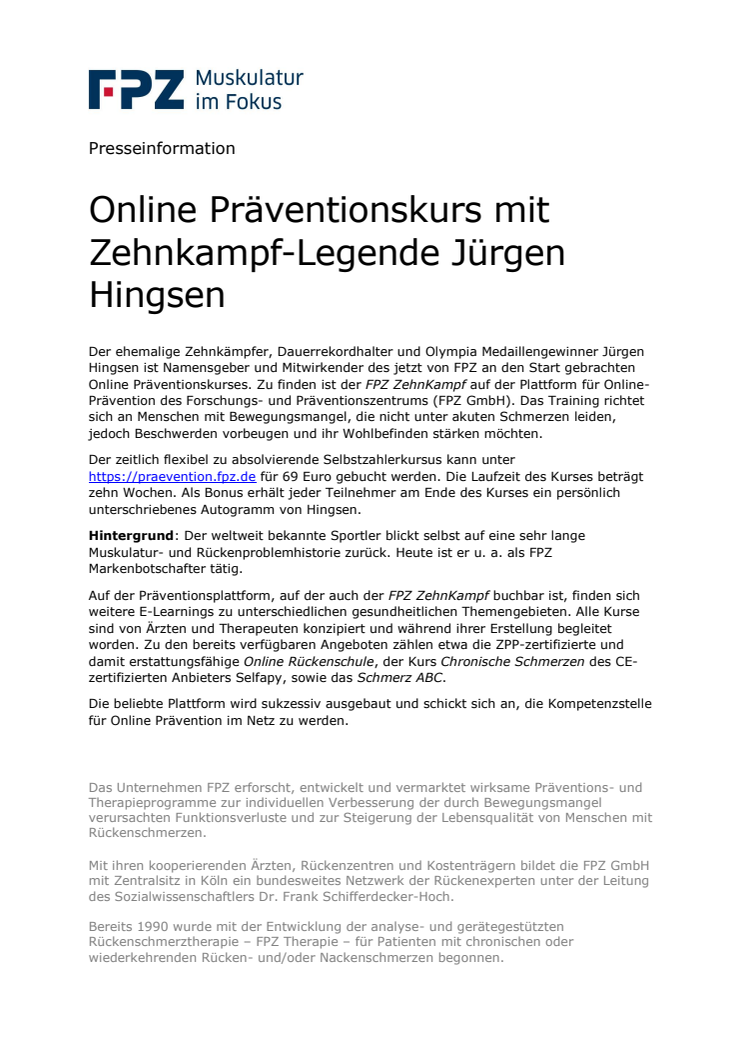 Online Präventionskurs mit Zehnkampf-Legende Jürgen Hingsen