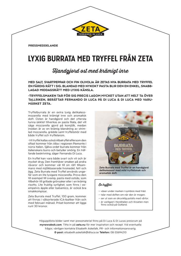 Lyxig Burrata med Tryffel från Zeta