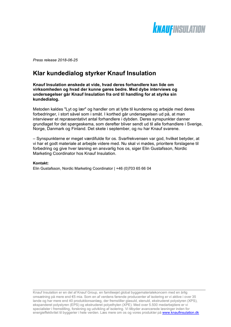 Klar kundedialog styrker Knauf Insulation