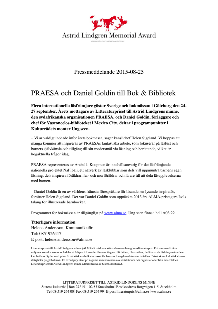 PRAESA och Daniel Goldin till Bok & Bibliotek