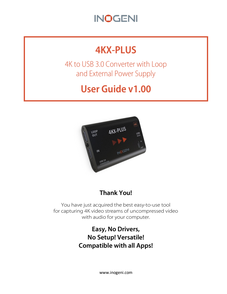 User Guide: INOGENI 4KX-PLUS4K to USB 3.0