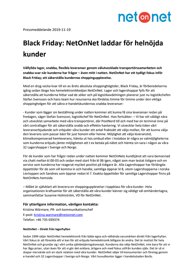 Black Friday: NetOnNet laddar för helnöjda kunder