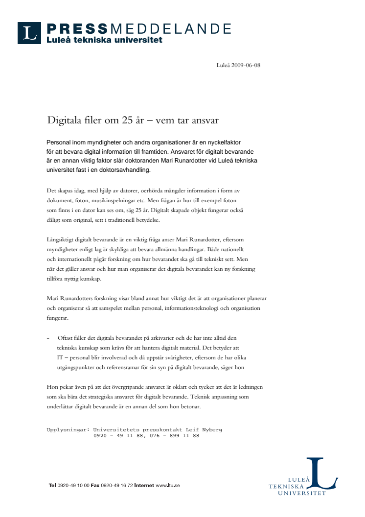 Digitala filer om 25 år – vem tar ansvar 