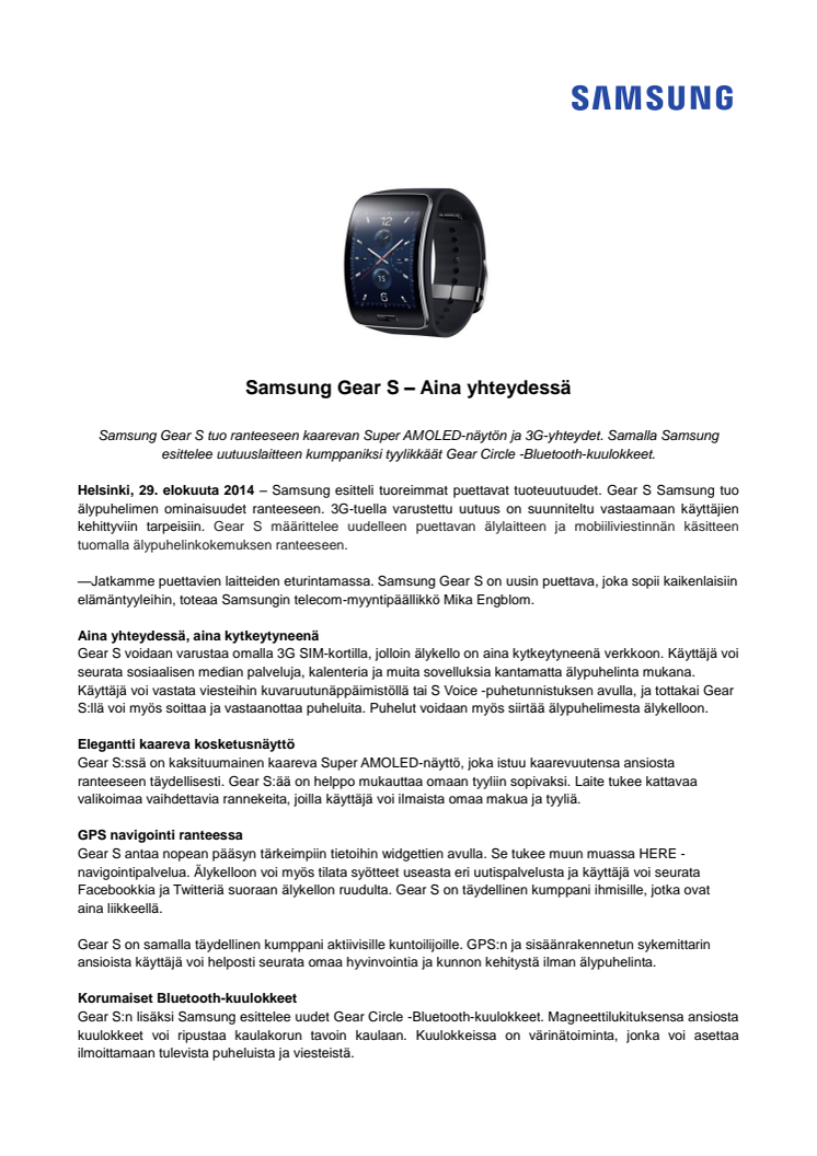 Samsung Gear S – Aina yhteydessä