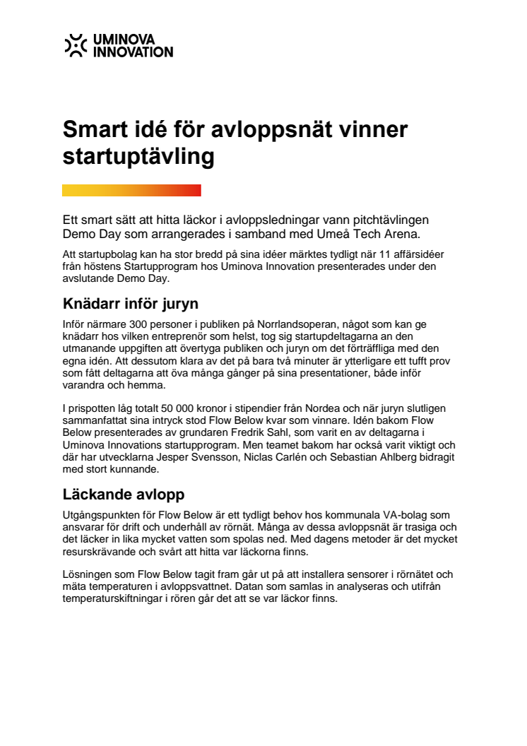 ​Smart idé för avloppsnät vinner startuptävling