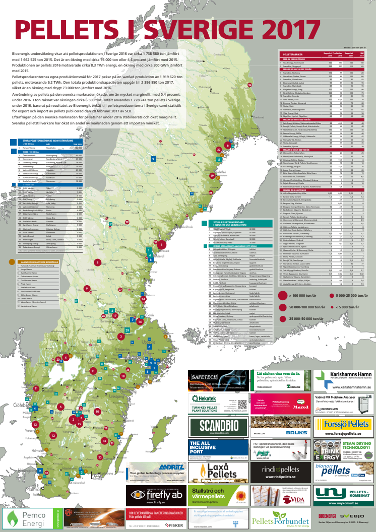 Bioenergis karta: Pellets i Sverige 2017