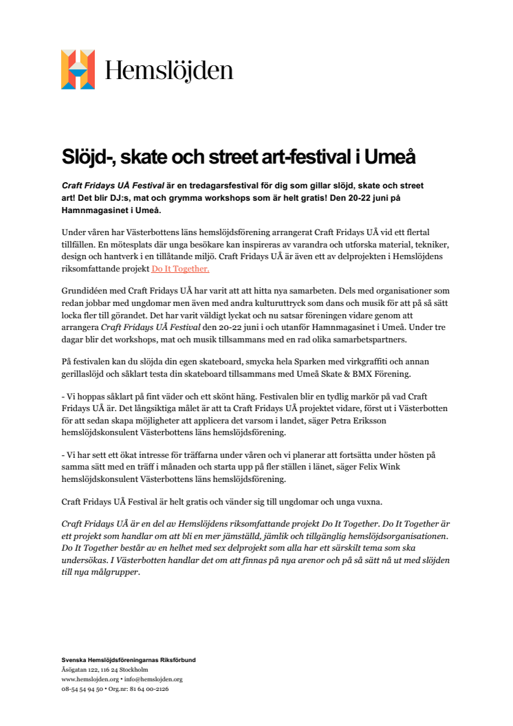 Slöjd-, skate och street art-festival i Umeå