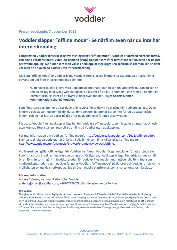 Voddler släpper ”offline mode”- Se nätfilm även när du inte har internetkoppling