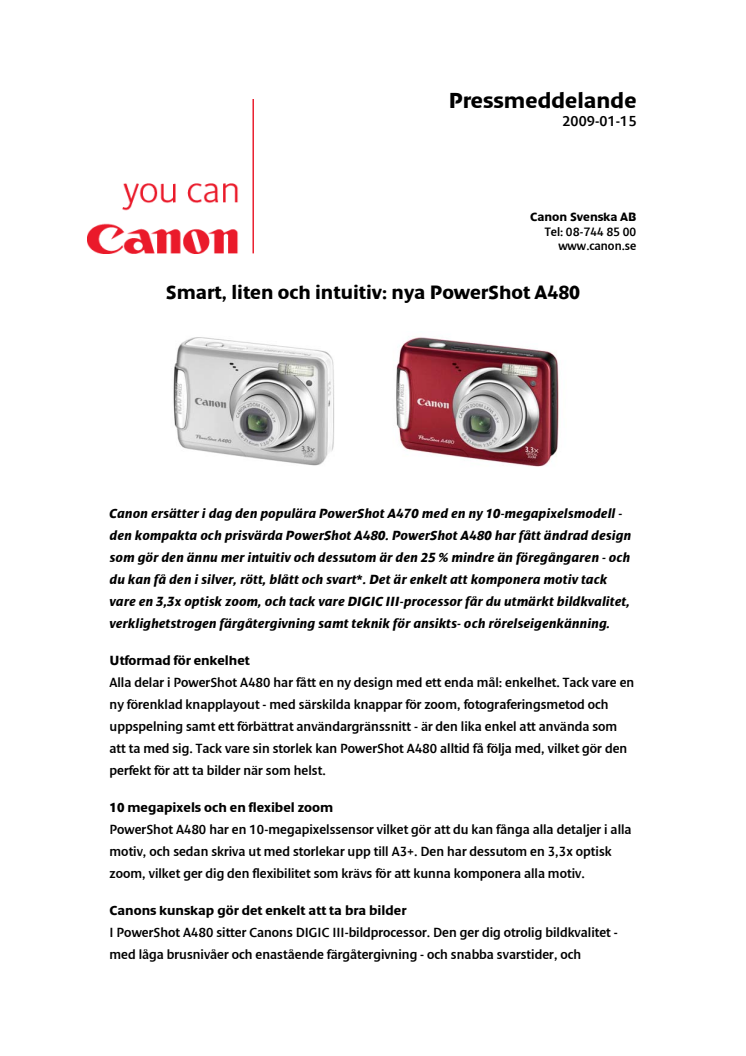 Smart, liten och intuitiv: nya PowerShot A480